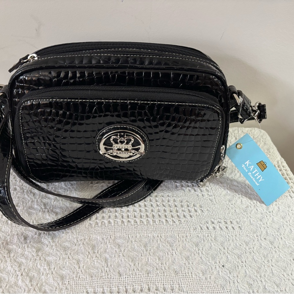 Kathy Van Zeeland Black Embossed Crossbody Bag